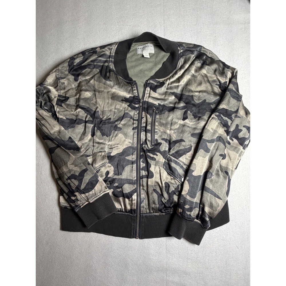 Marrakech Camo Print Bomber Jacket Women Large Full Zip Viscose Utility 50427R